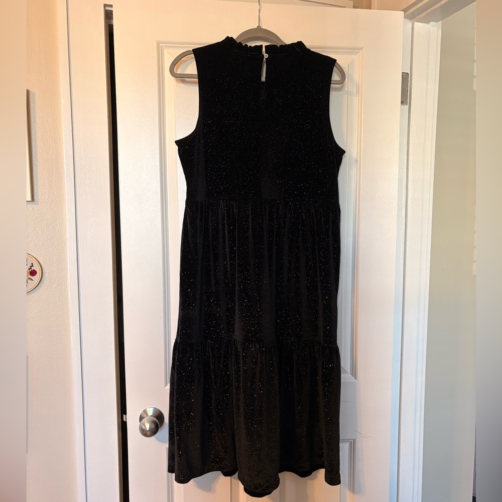 Sparkly velour tiered black sleeveless dress